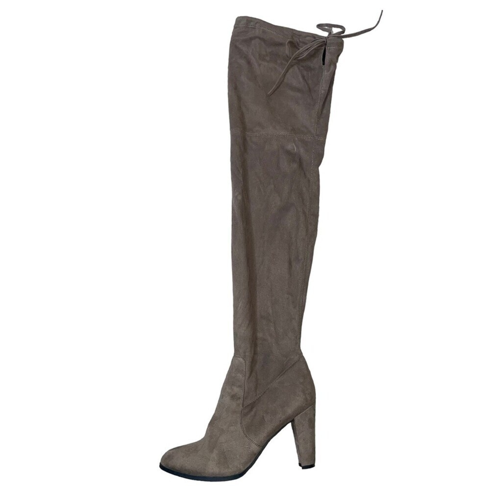 Catherine Malandrino - Taupe Faux Suede Over-the-Knee Boots Sz 10 tan back tie